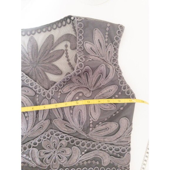 Sue Wong Embroidered Mesh Sleeveless Cocktail Dress Size 8 Gray Floral Design - Picture 13 of 14